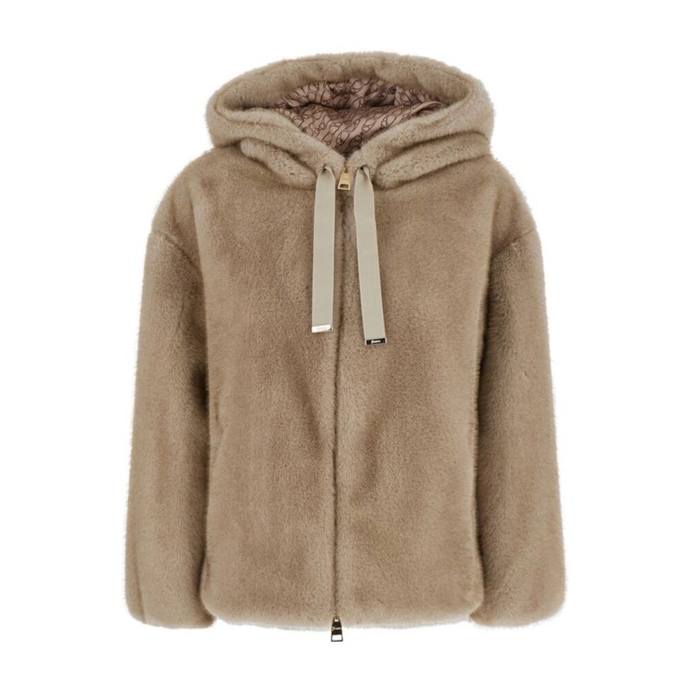 Herno Women Brown Hooded Jacket With Drawstring In Ecoleather For Women